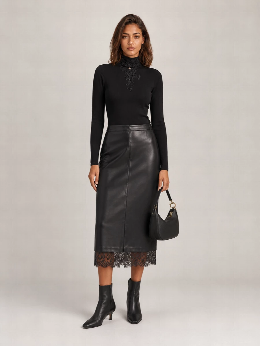 Ermanno Scervino cashmere floral-lace appliqué semi-sheer high-neck long-sleeve top