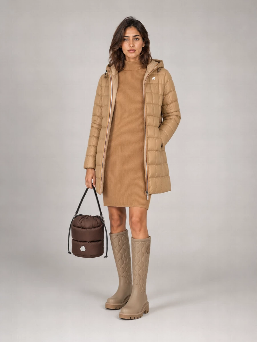 K-Way Reversible Hooded Quilted Down Parka Coat