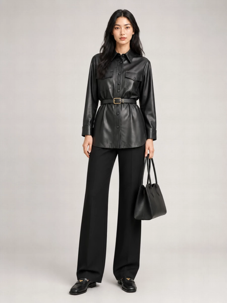 Stella Mccartney Faux-Leather Long-Sleeve Overshirt