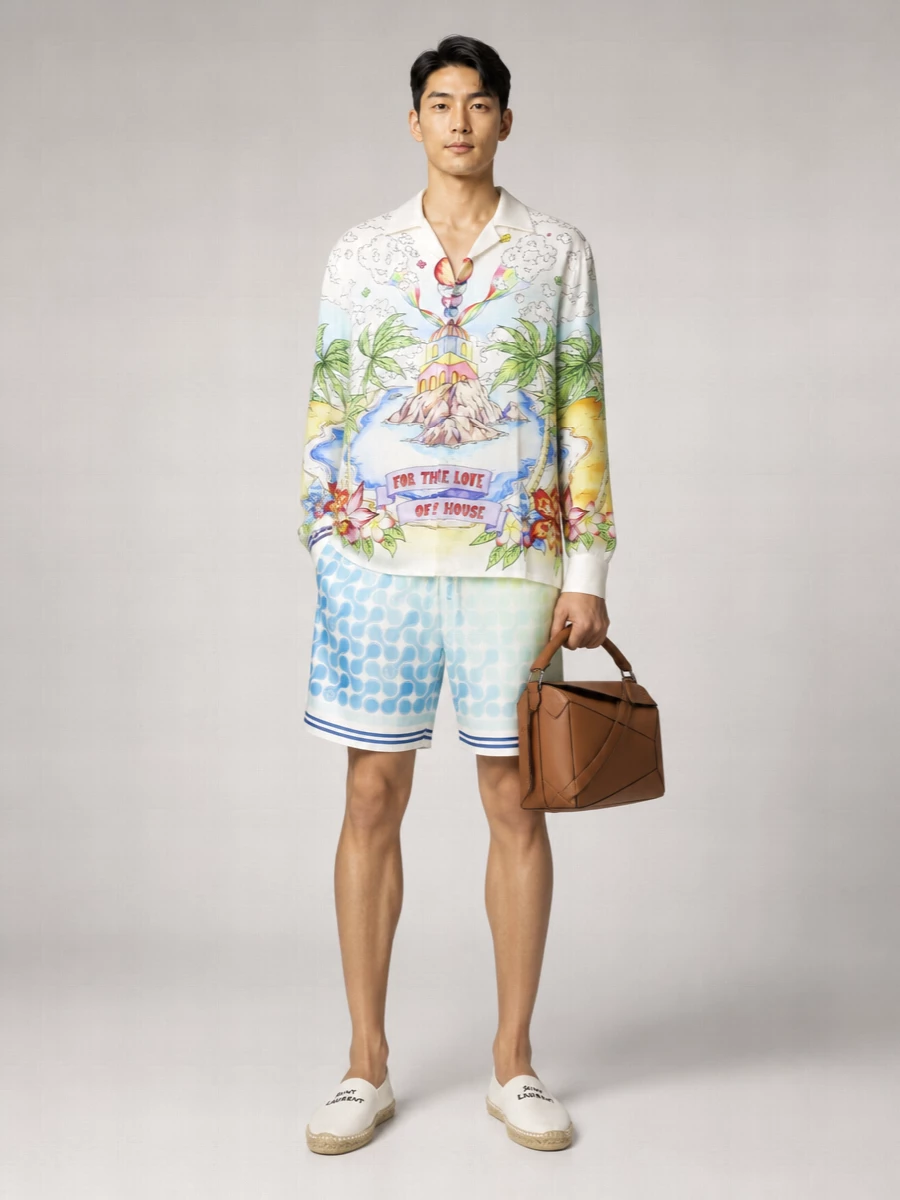 Casablanca Silk Better Days Long Sleeve Cuban Collar Shirt