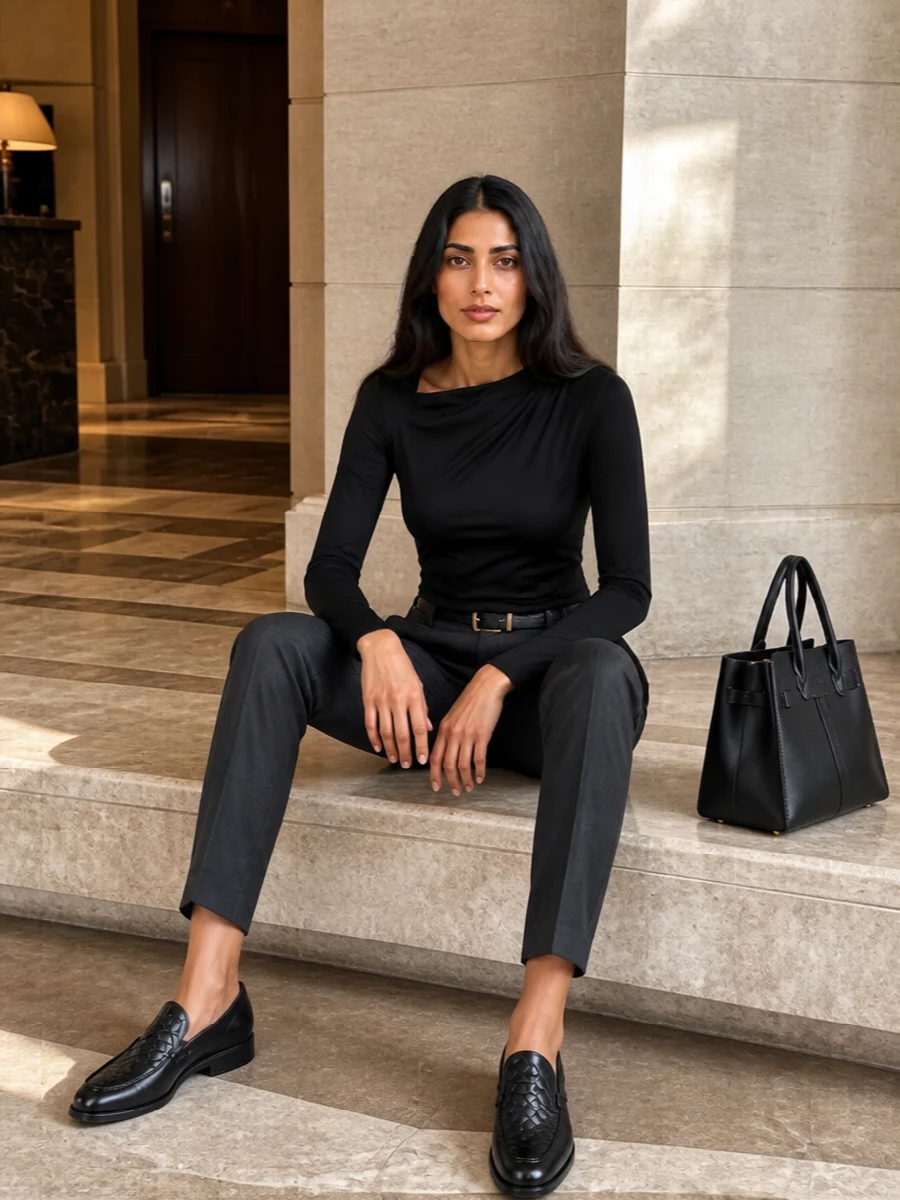 Victoria beckham charcoal trousers bottega loafers