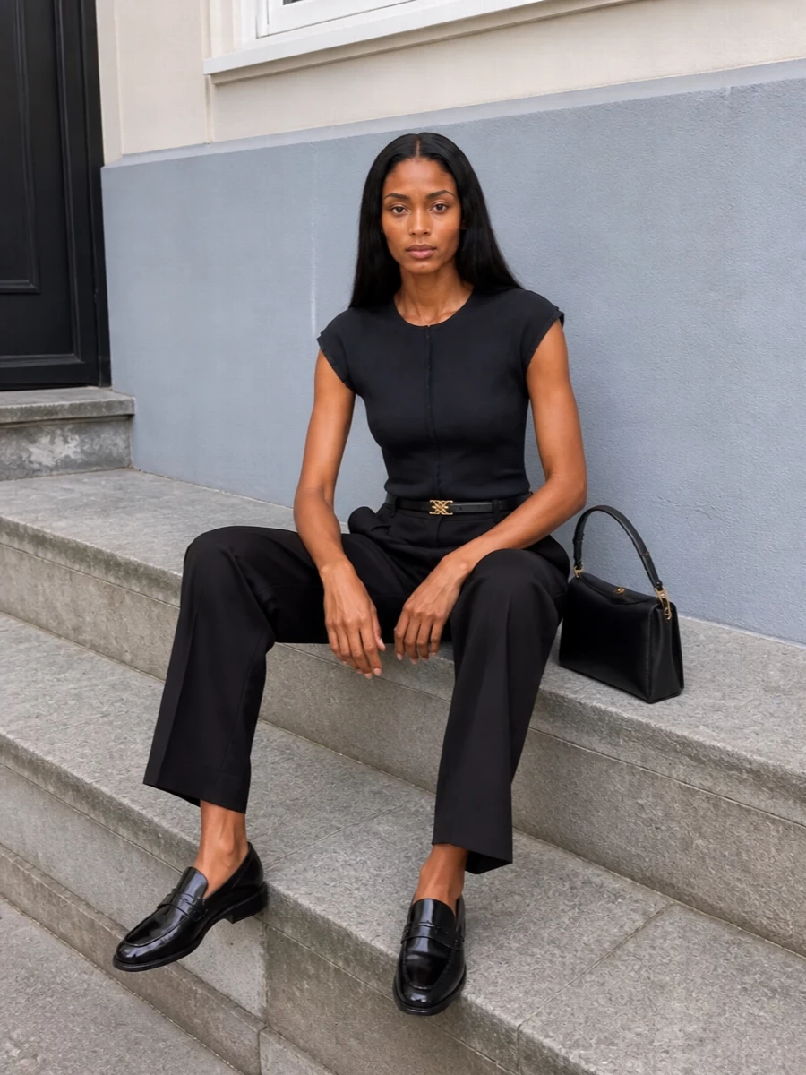 Ami paris tailored black trousers navy top