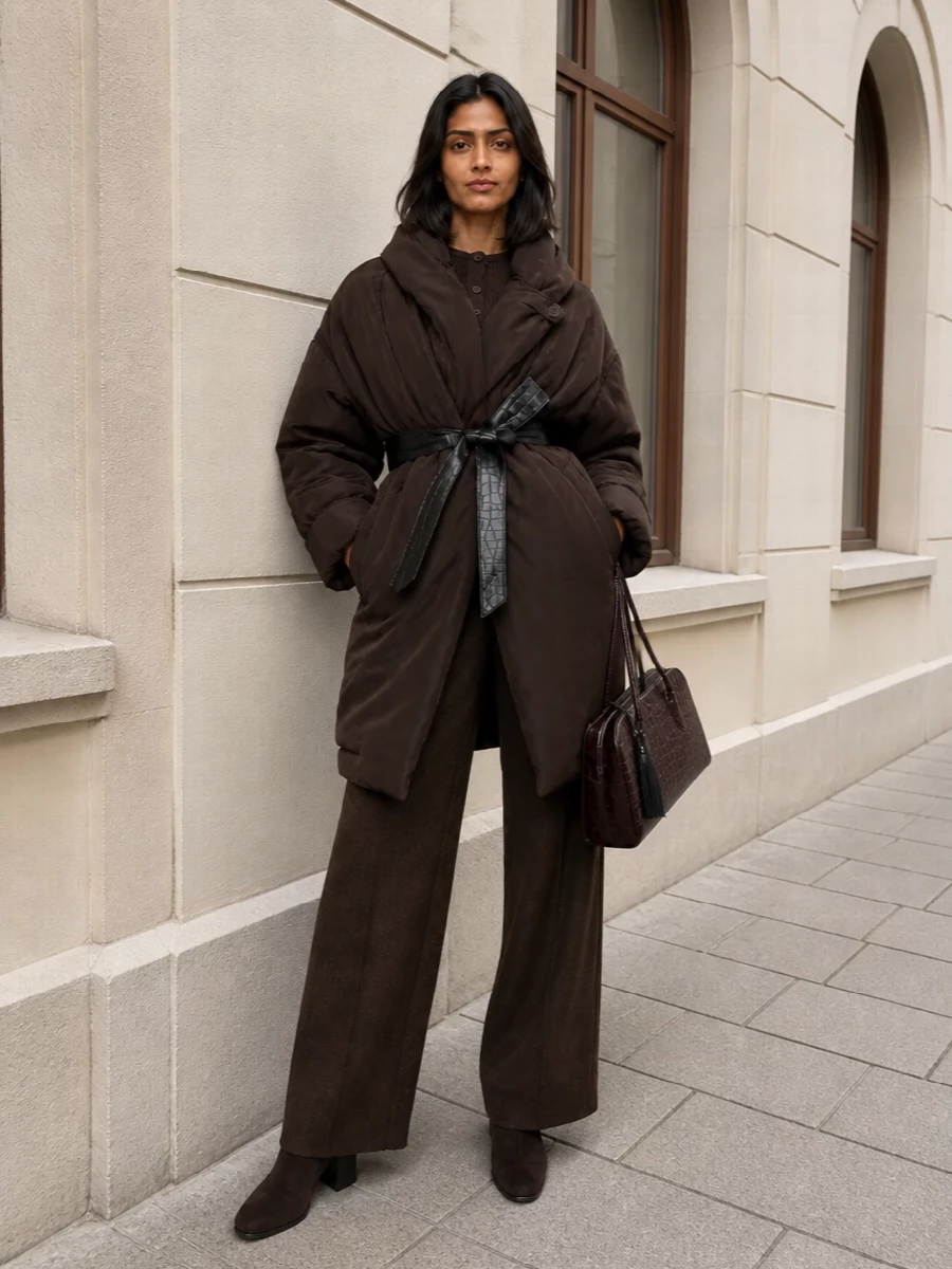 Magda butrym coat brown wide leg trousers outfit
