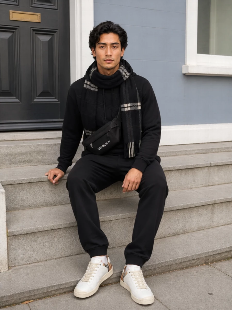 Burberry mens black track pants hoodie sneakers