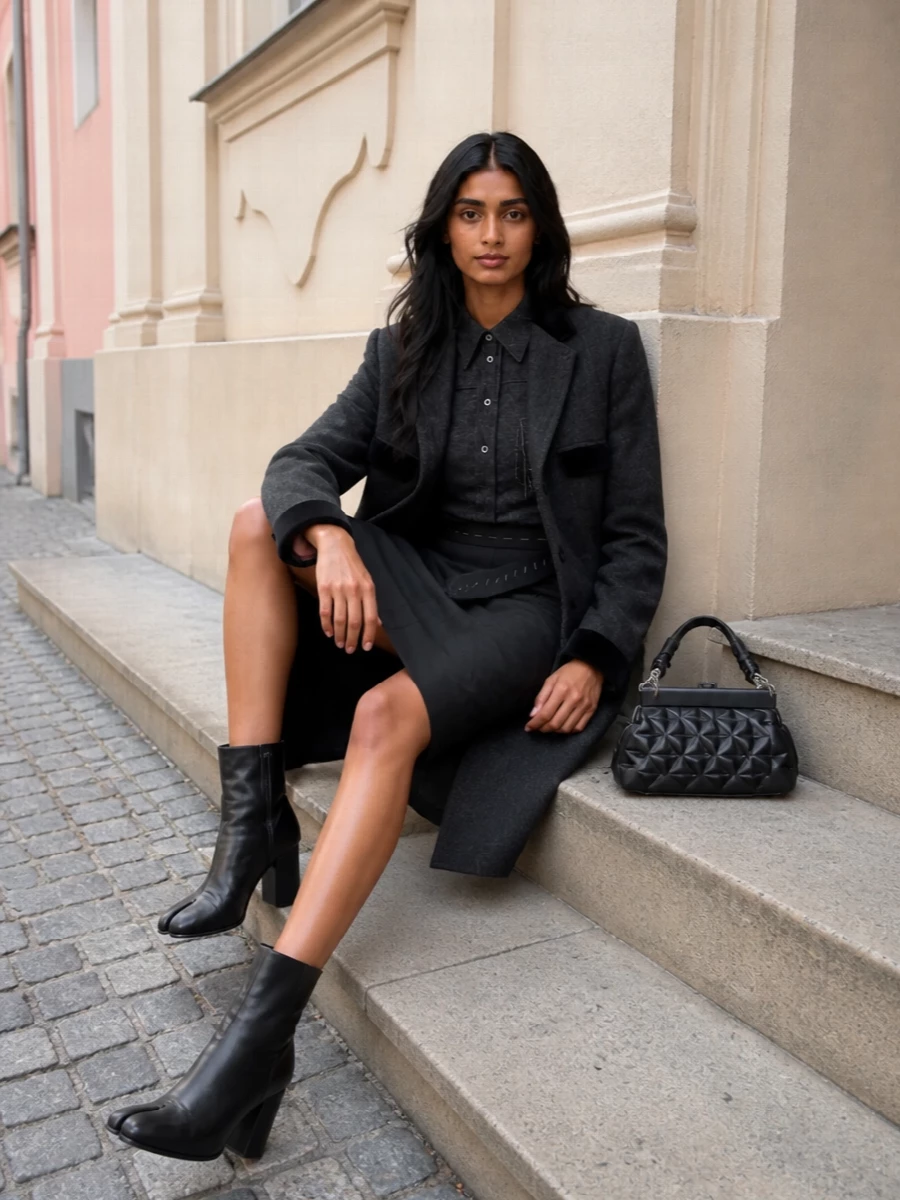 Maison margiela charcoal coat shirt dress outfit