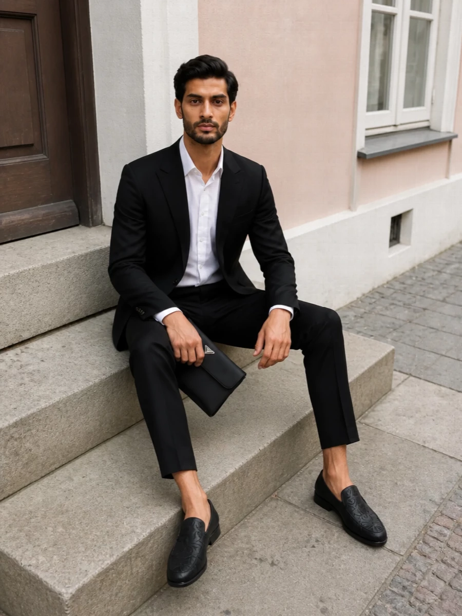 Dolce gabbana black suit brocade loafers