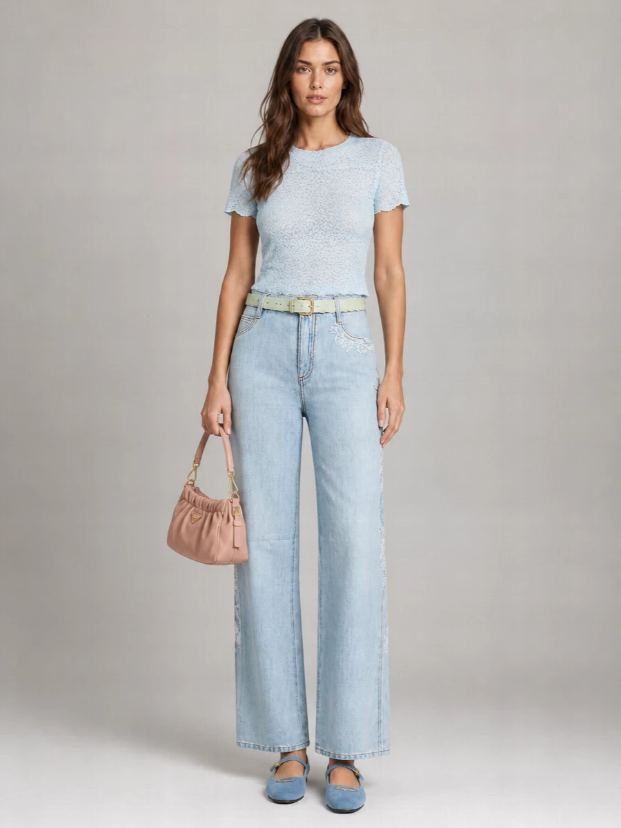 Ermanno Scervino Floral-Embroidered Wide-Leg Trousers