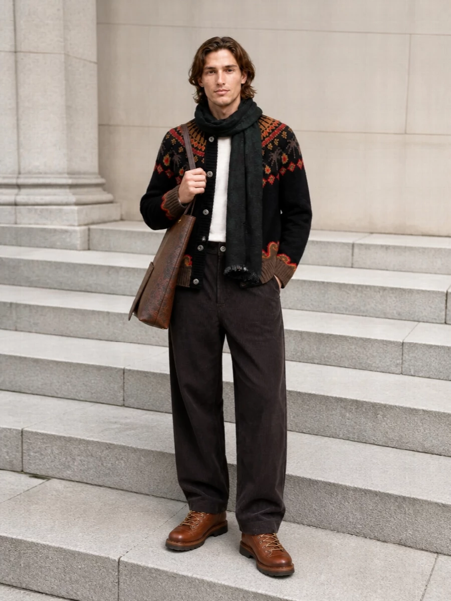 Alanui cardigan ami paris corduroy trousers outfit