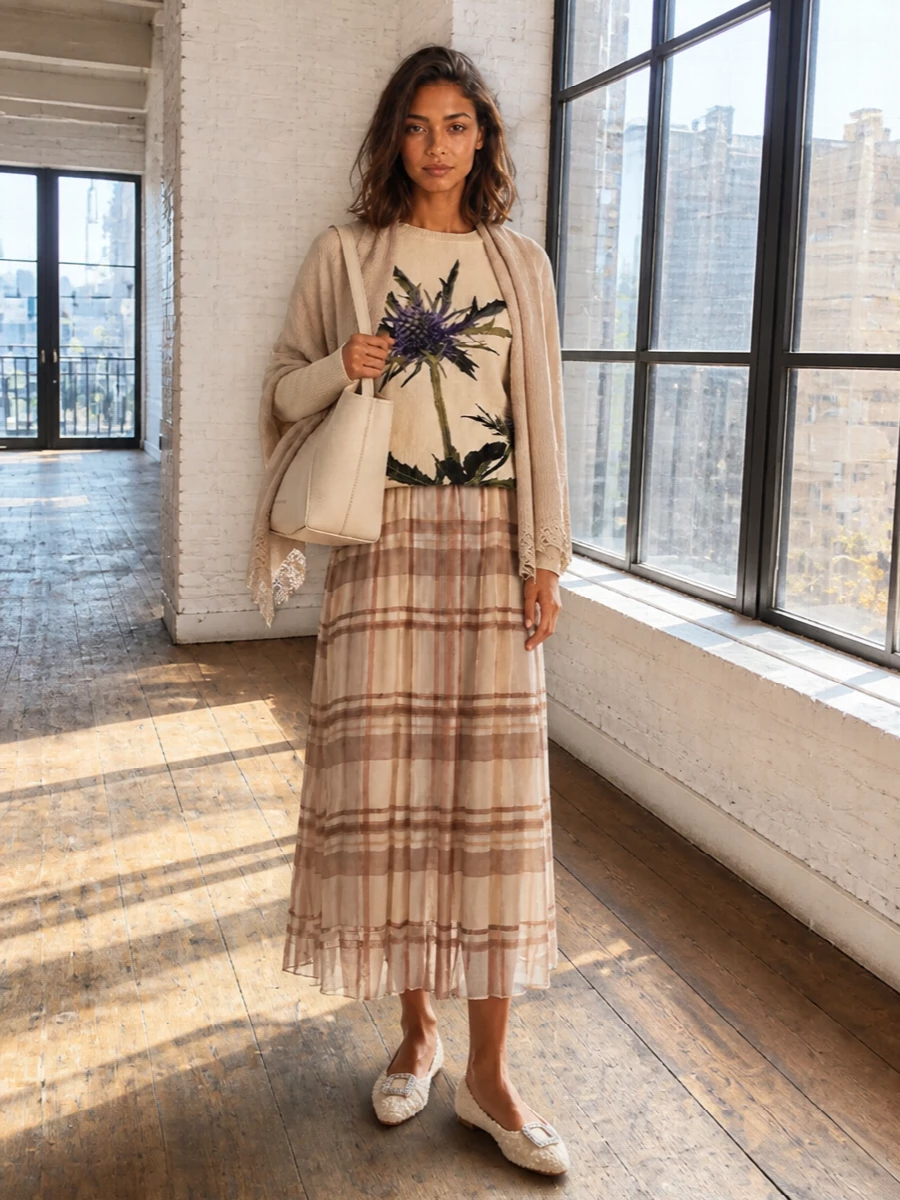 Blumarine floral sweater brunello cucinelli midi skirt