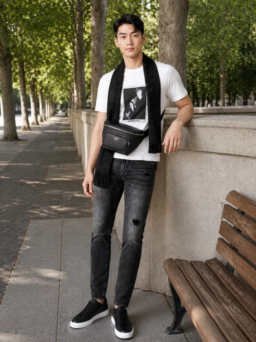 Emporio armani graphic tee black jeans sneakers