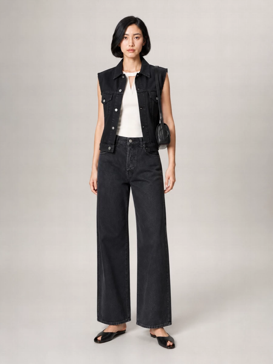 Haikure Cotton Denim Sleeveless Relaxed-Fit Vest