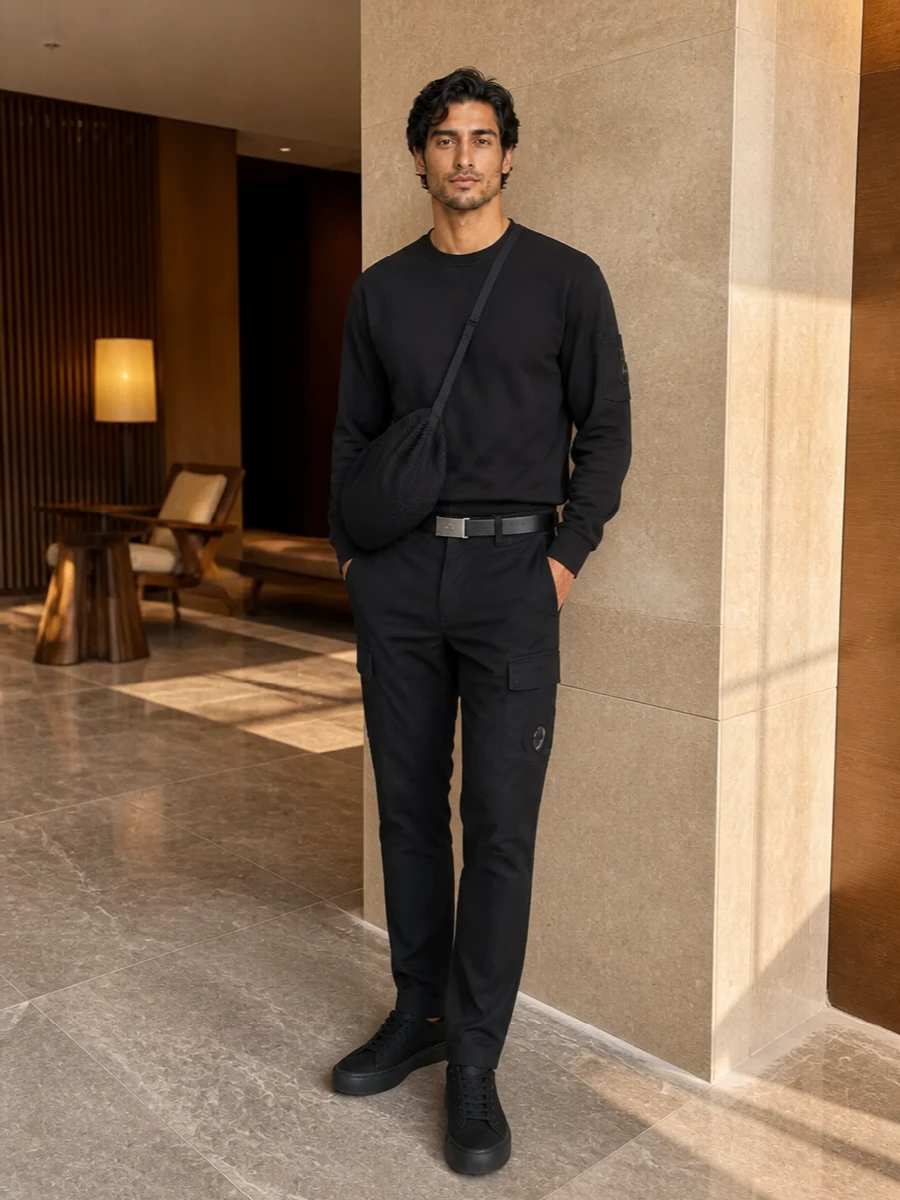 Cp company black cargo outfit technical sneakers