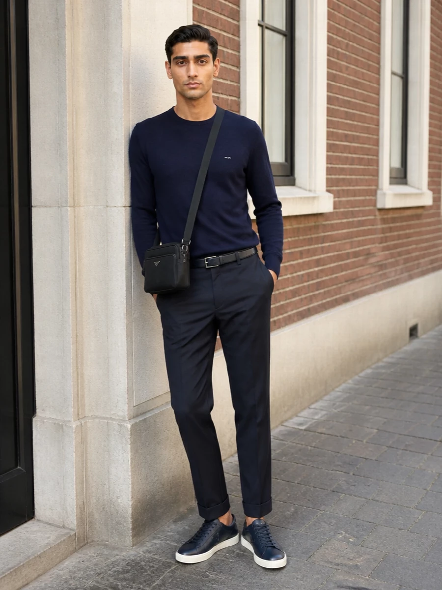 Prada navy crew tailored trousers sneakers