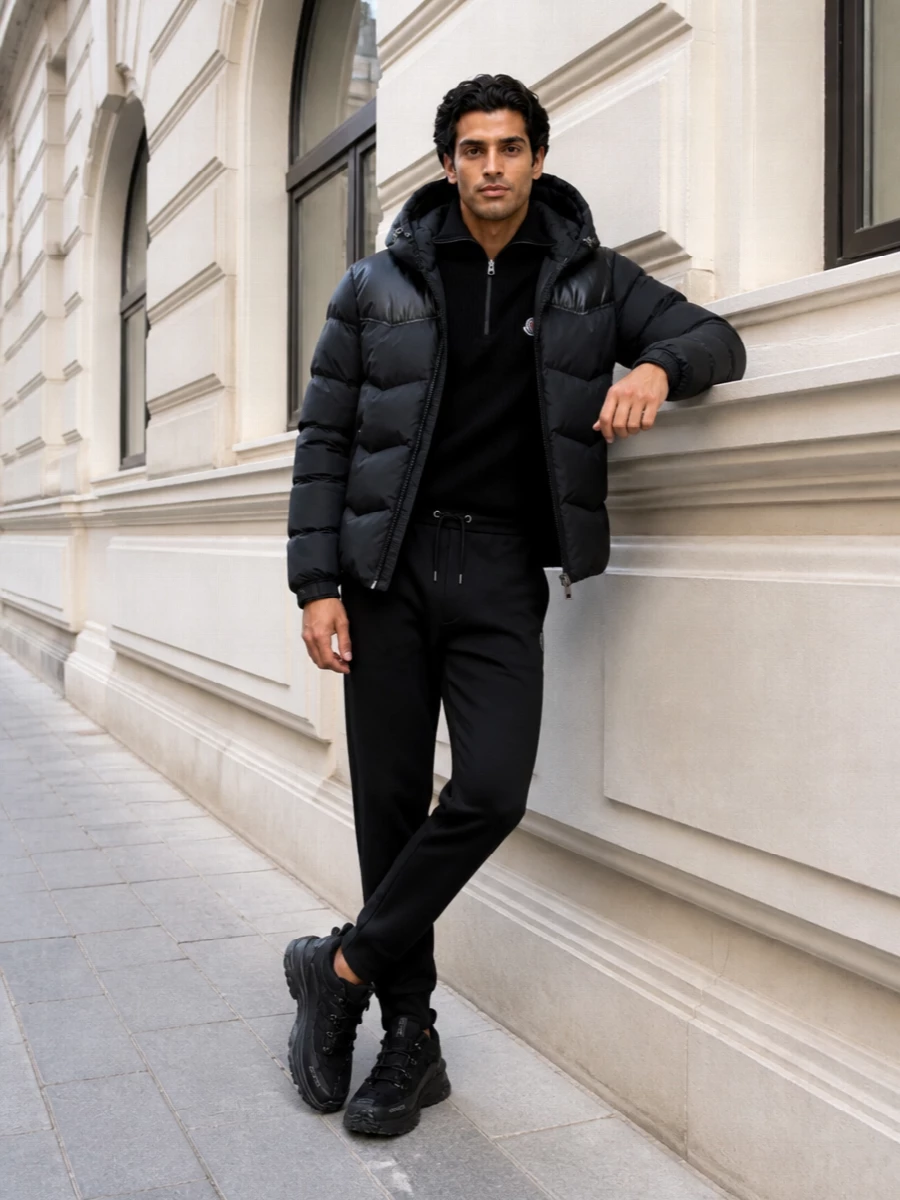 Moncler black puffer joggers trail sneakers