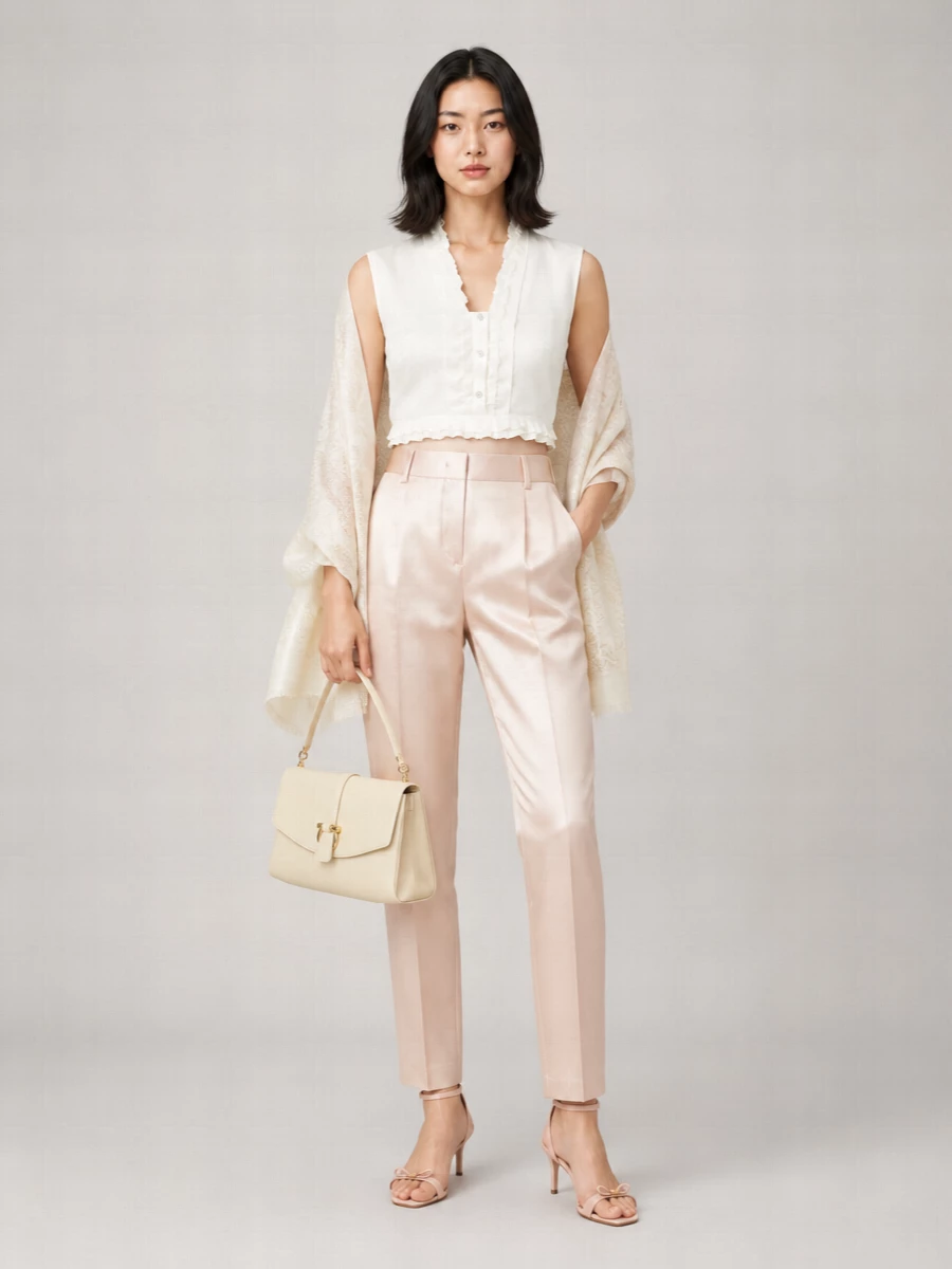 Alberta Ferretti Silk Ruffled Sleeveless V-Neck Blouse