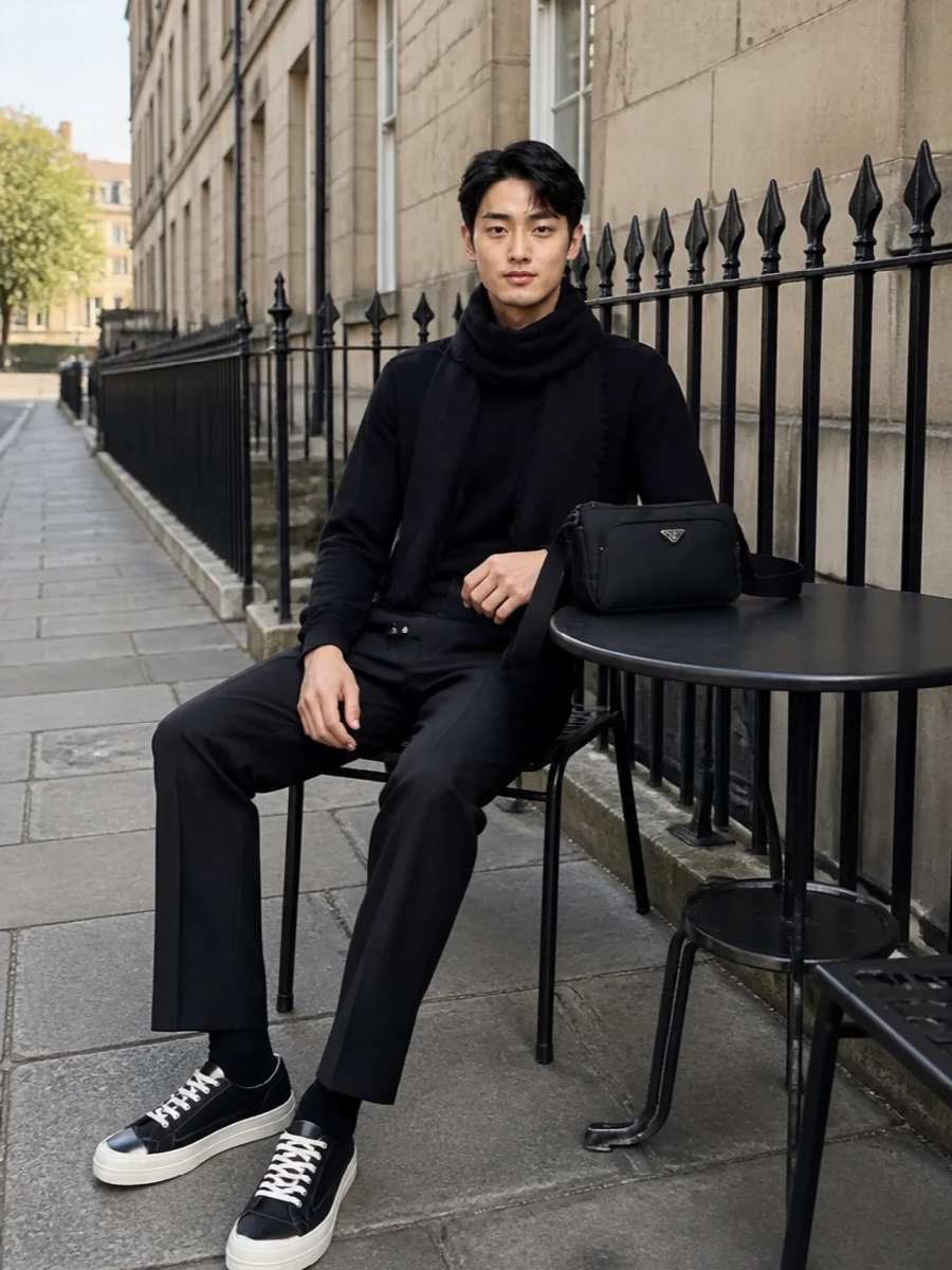 Rick owens black sweater straight trousers sneakers