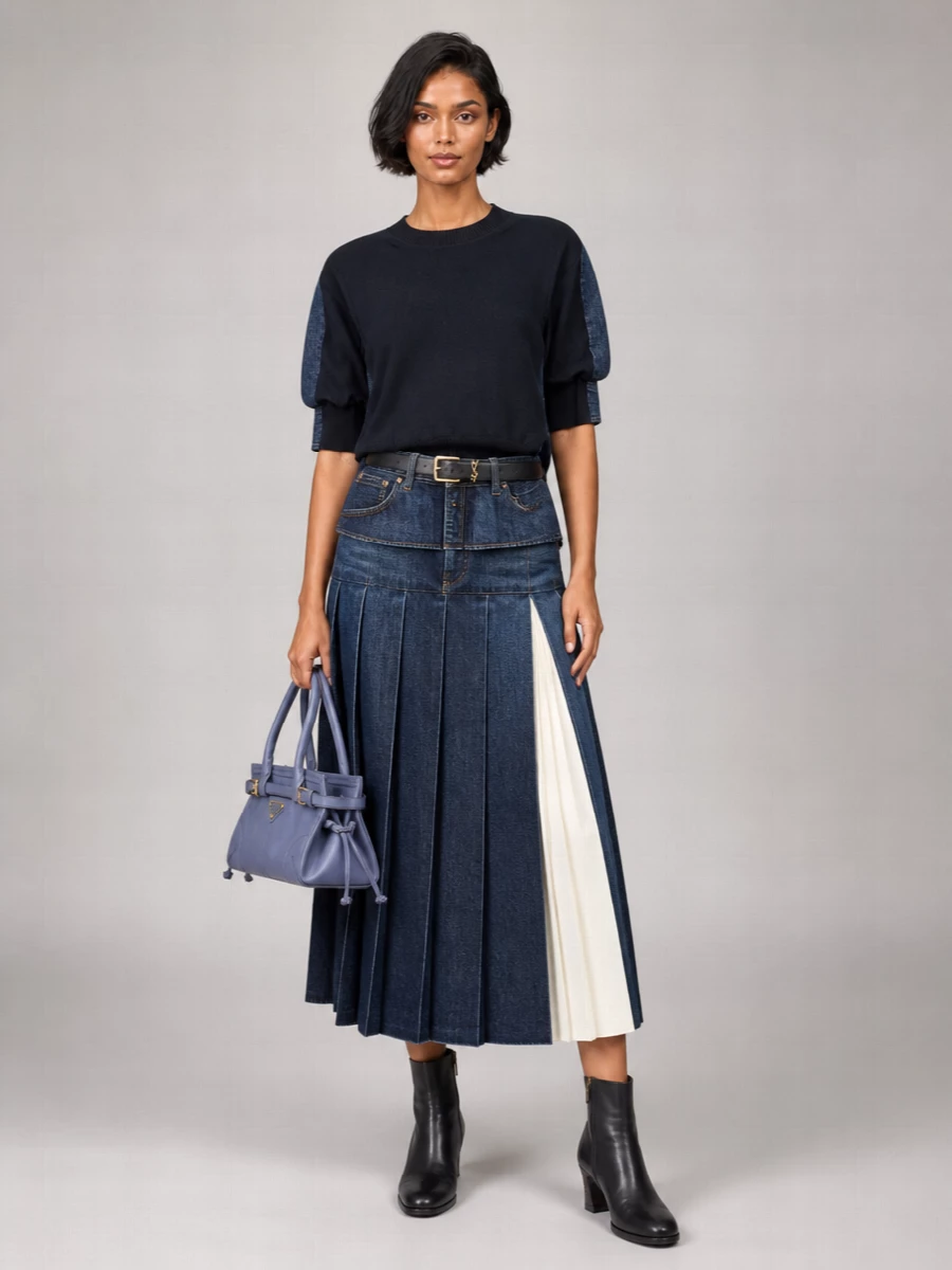 Sacai Silk Denim Asymmetric Mini Dress