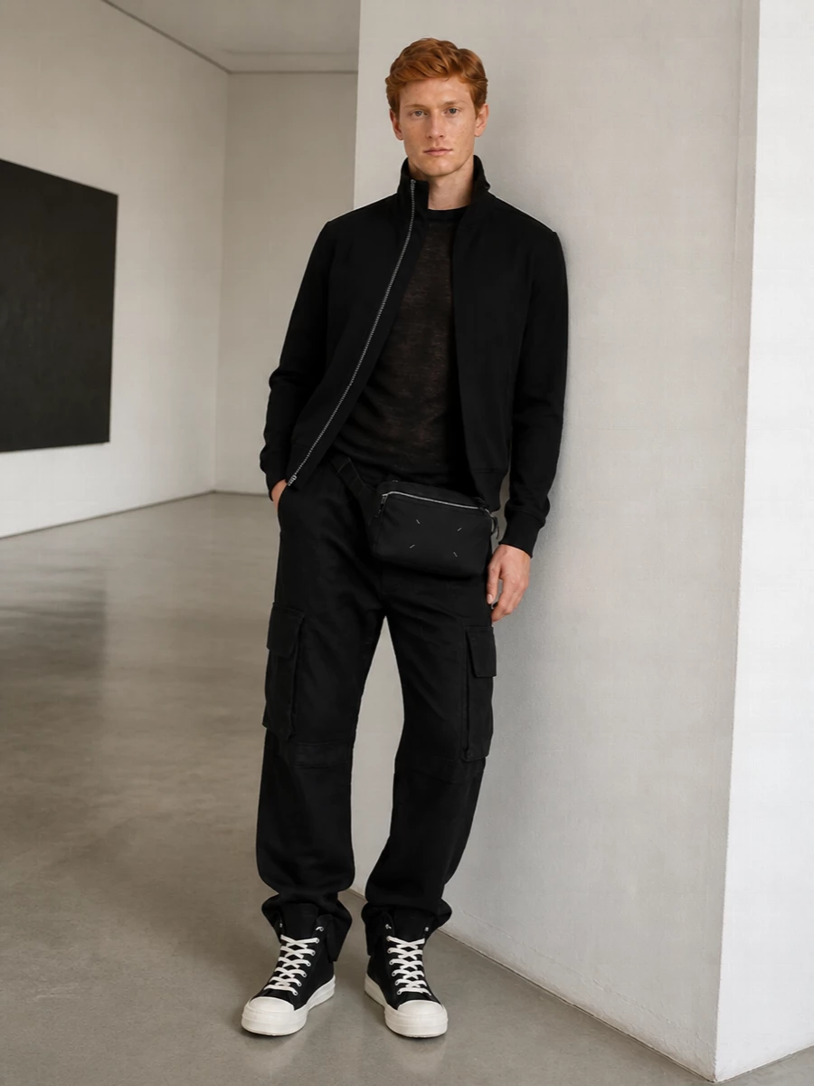 Rick owens bomber cargo pants high top sneakers