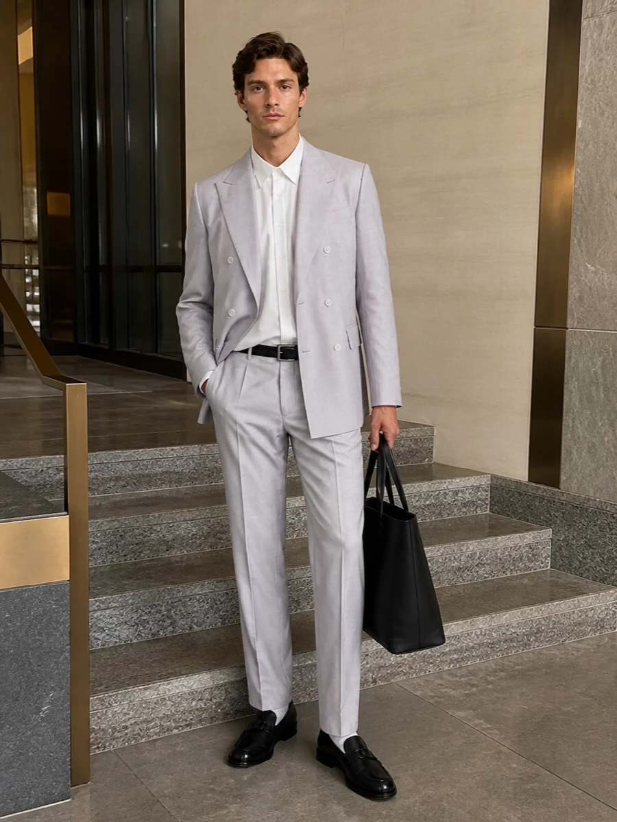Dolce gabbana grey summer suit black loafers
