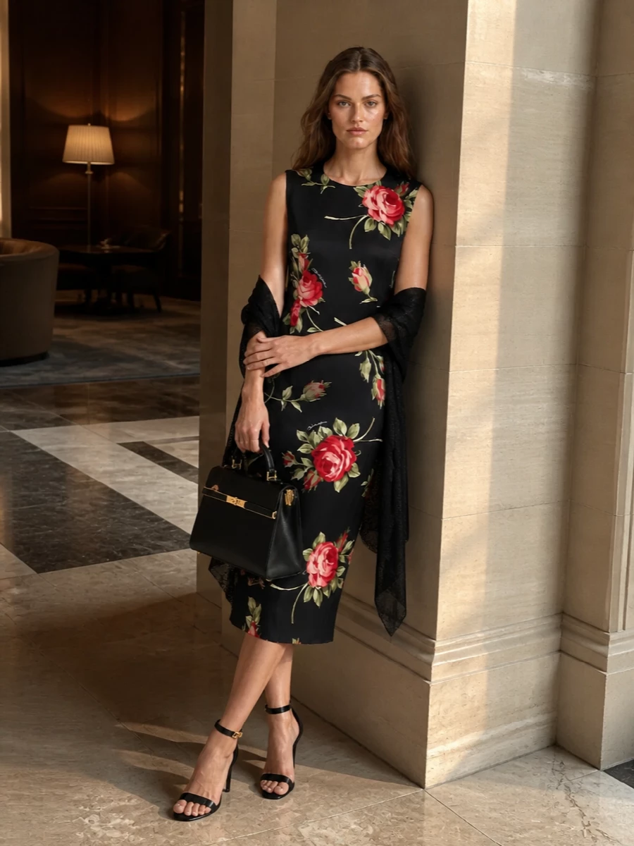 Dolce gabbana floral midi dress black heels