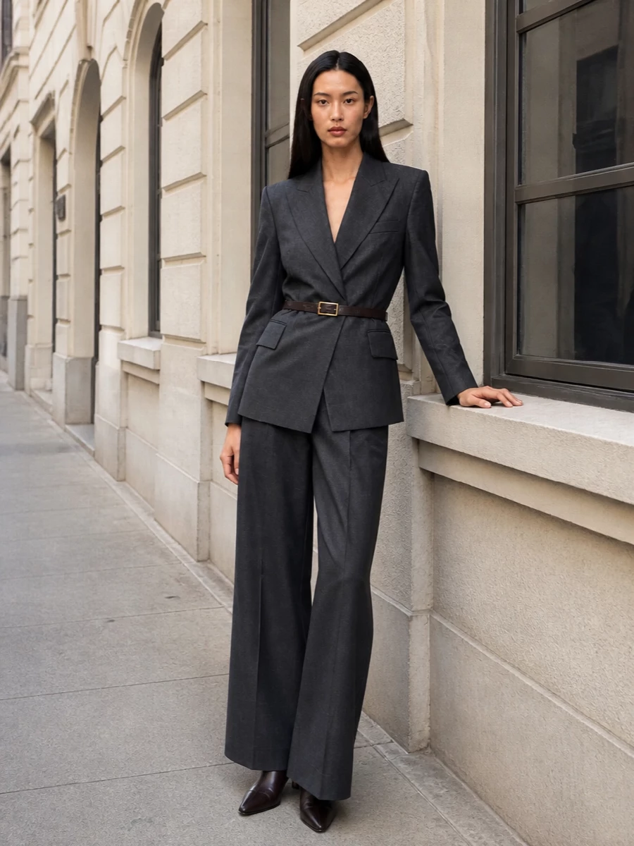 Victoria beckham charcoal suit wide leg trouser