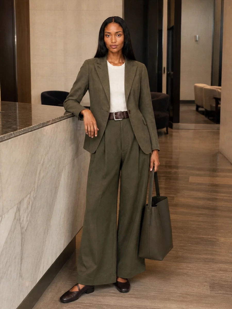 Uma wang olive wide leg trousers tonal blazer