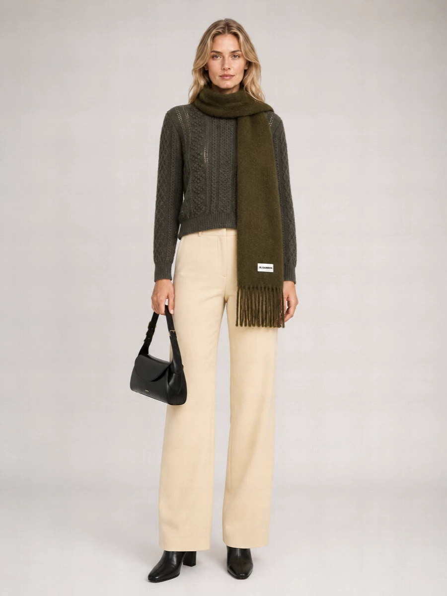 Jil Sander Virgin Wool Chunky-Knit Cable-Knit Cropped Sweater