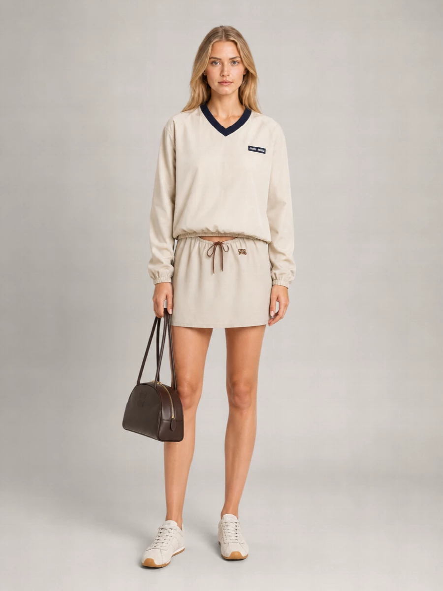 Miu Miu Recycled Polyester Oversized V-Neck Sweatshirt