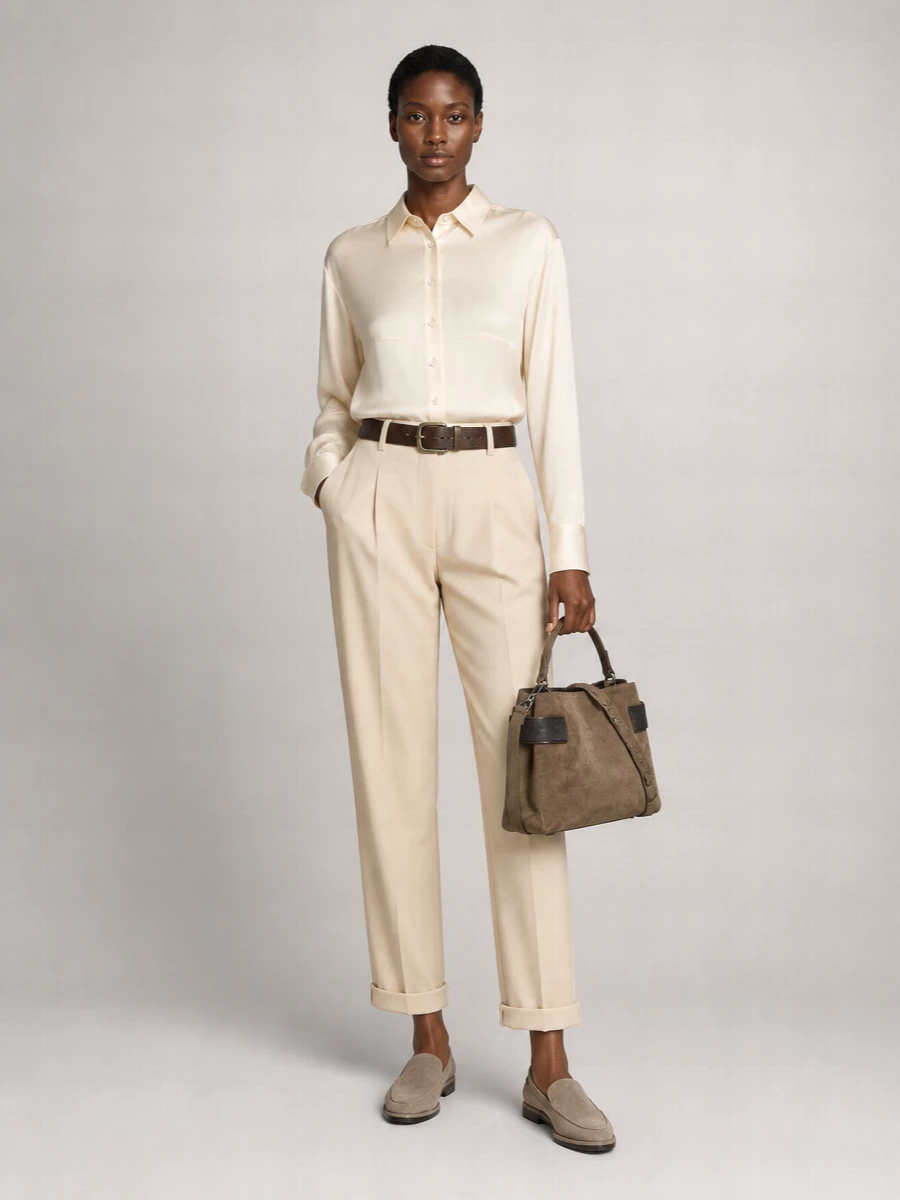 Brunello Cucinelli Stretch Cotton Mid-Rise Tapered Tailored Trousers