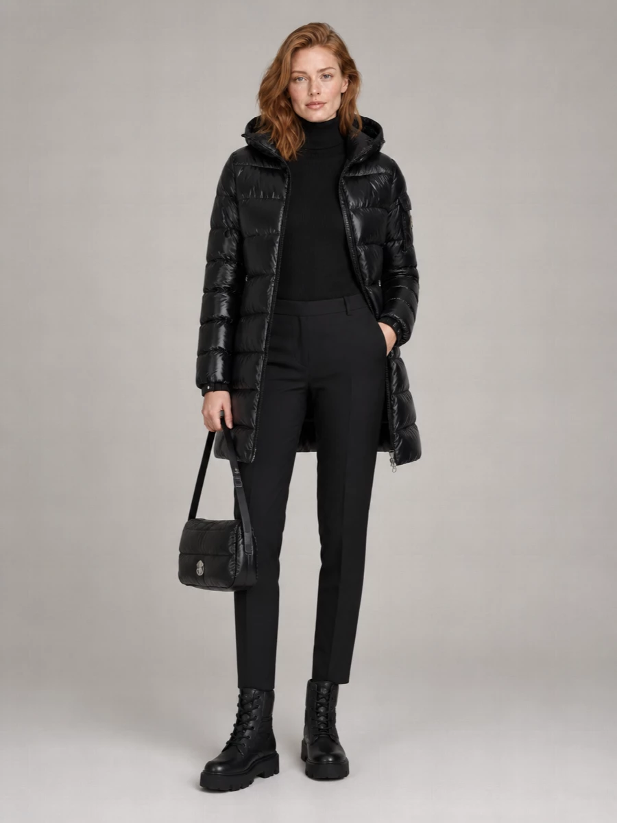 Moncler Courcelles Glossy Quilted Down Parka Coat