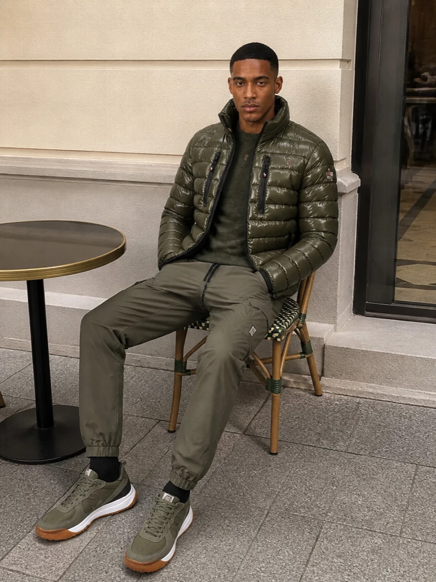 Moncler grenoble olive puffer technical joggers