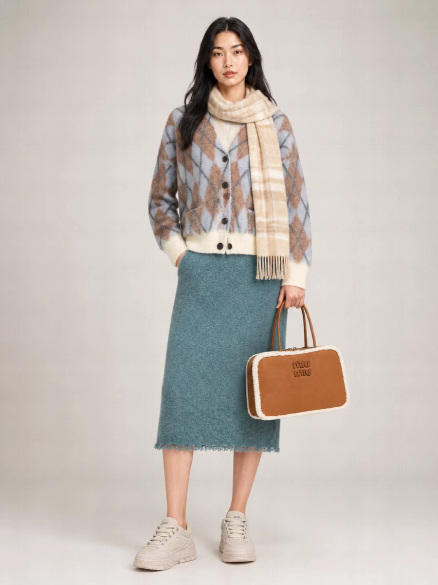 Acne Studios V-Neck Ribbed Diamond-Pattern Cardigan