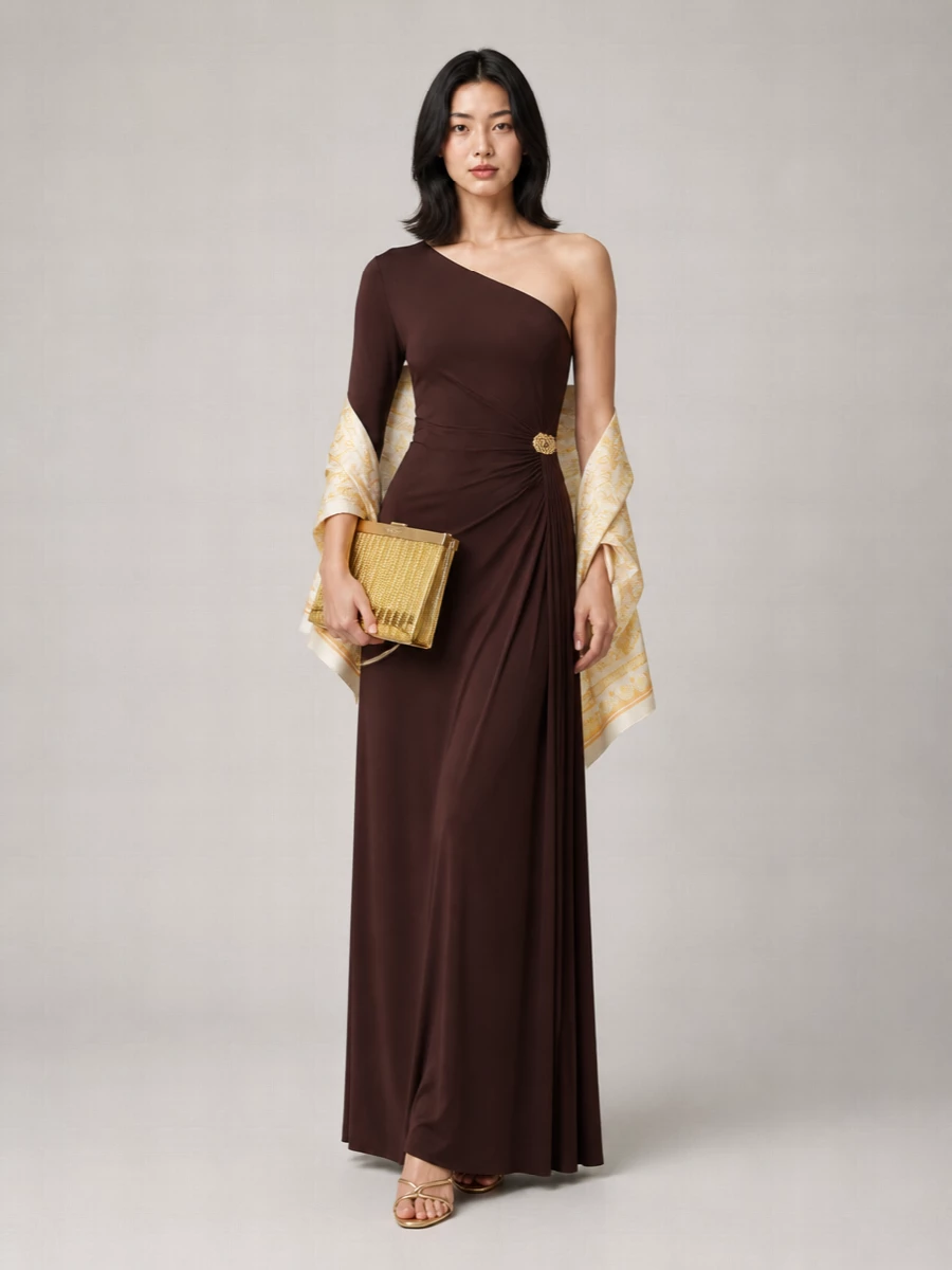 Elisabetta Franchi Viscose One-Shoulder Draped Maxi Dress