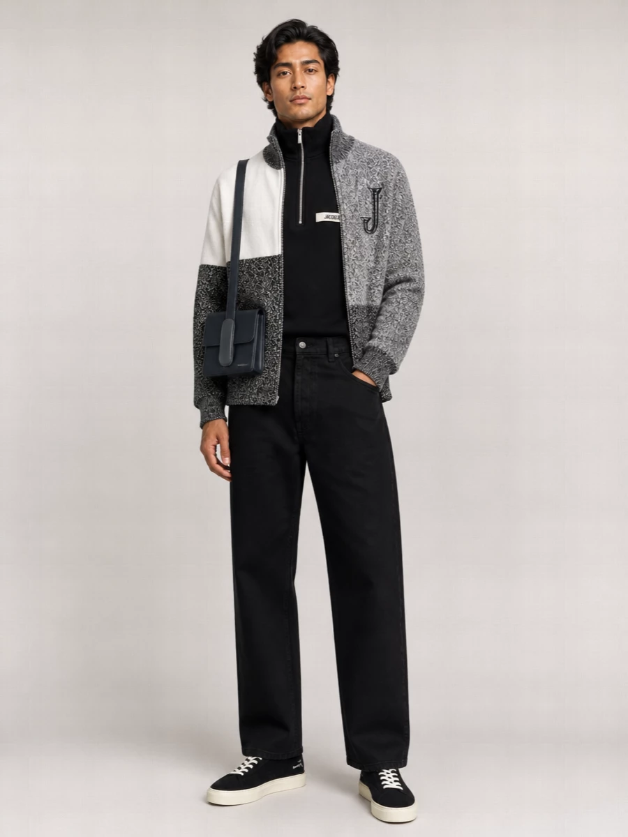 Jacquemus Cashmere Merino Wool Oversized Turtleneck Zip Jacket