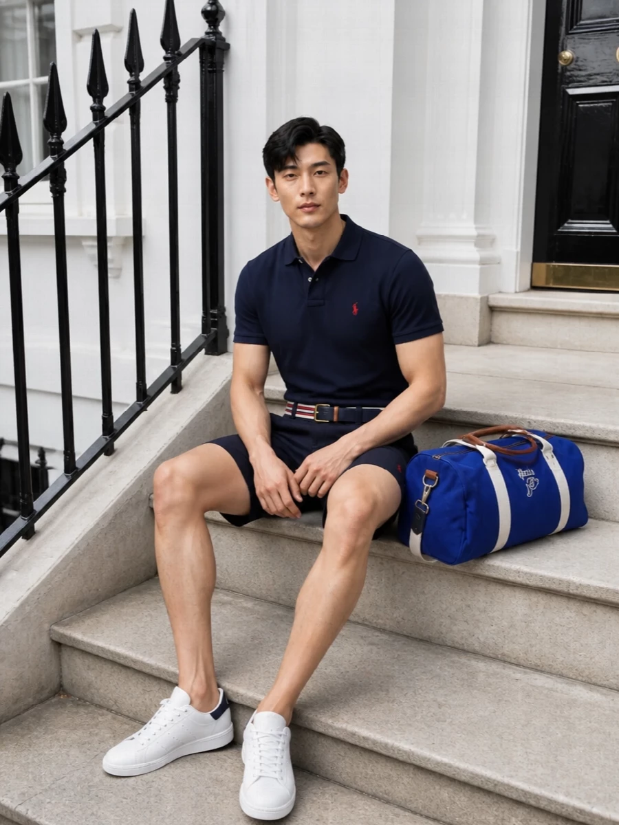 Ralph lauren navy polo deck shorts adidas sneakers