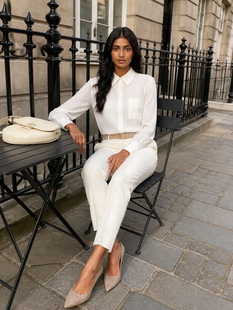 Dondup ivory trousers sportmax shirt jimmy choo pumps