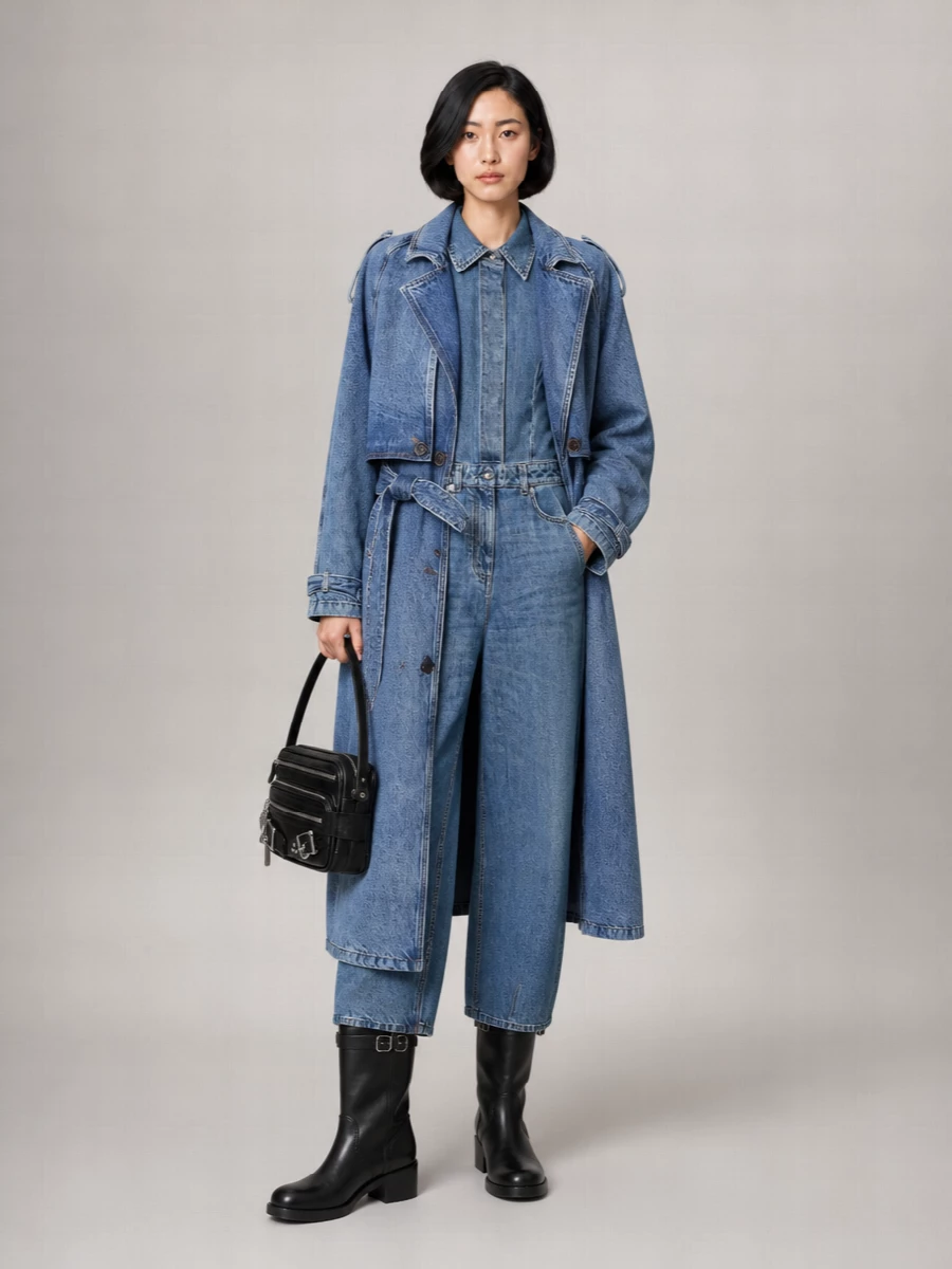 Anine Bing Denim Maxi Trench Coat