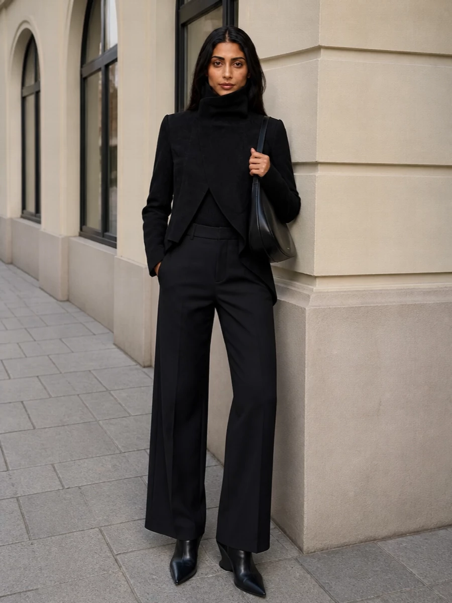 Rick owens black funnel jacket wide leg trouser