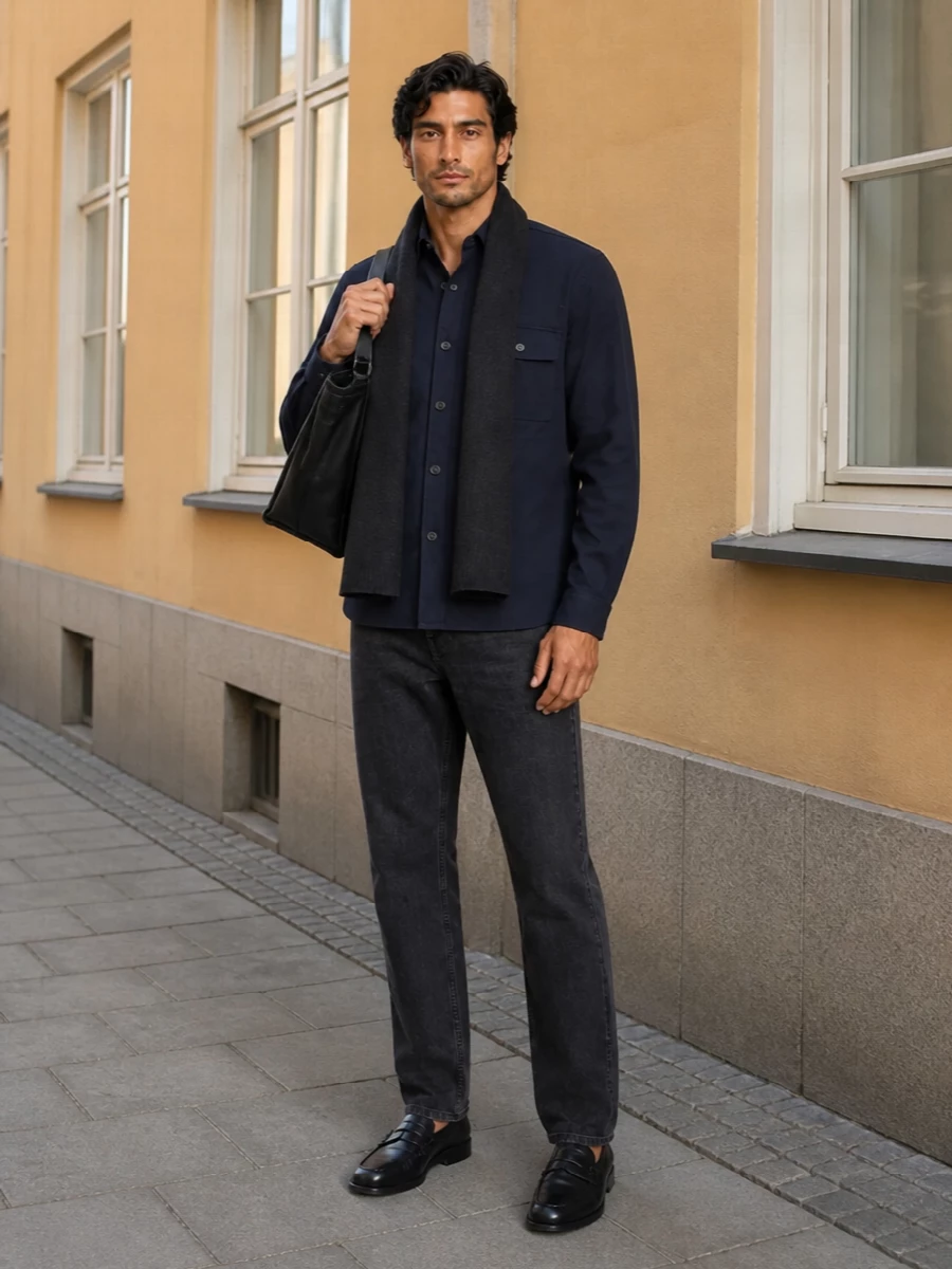 Jacob cohen navy shirt the row charcoal jeans