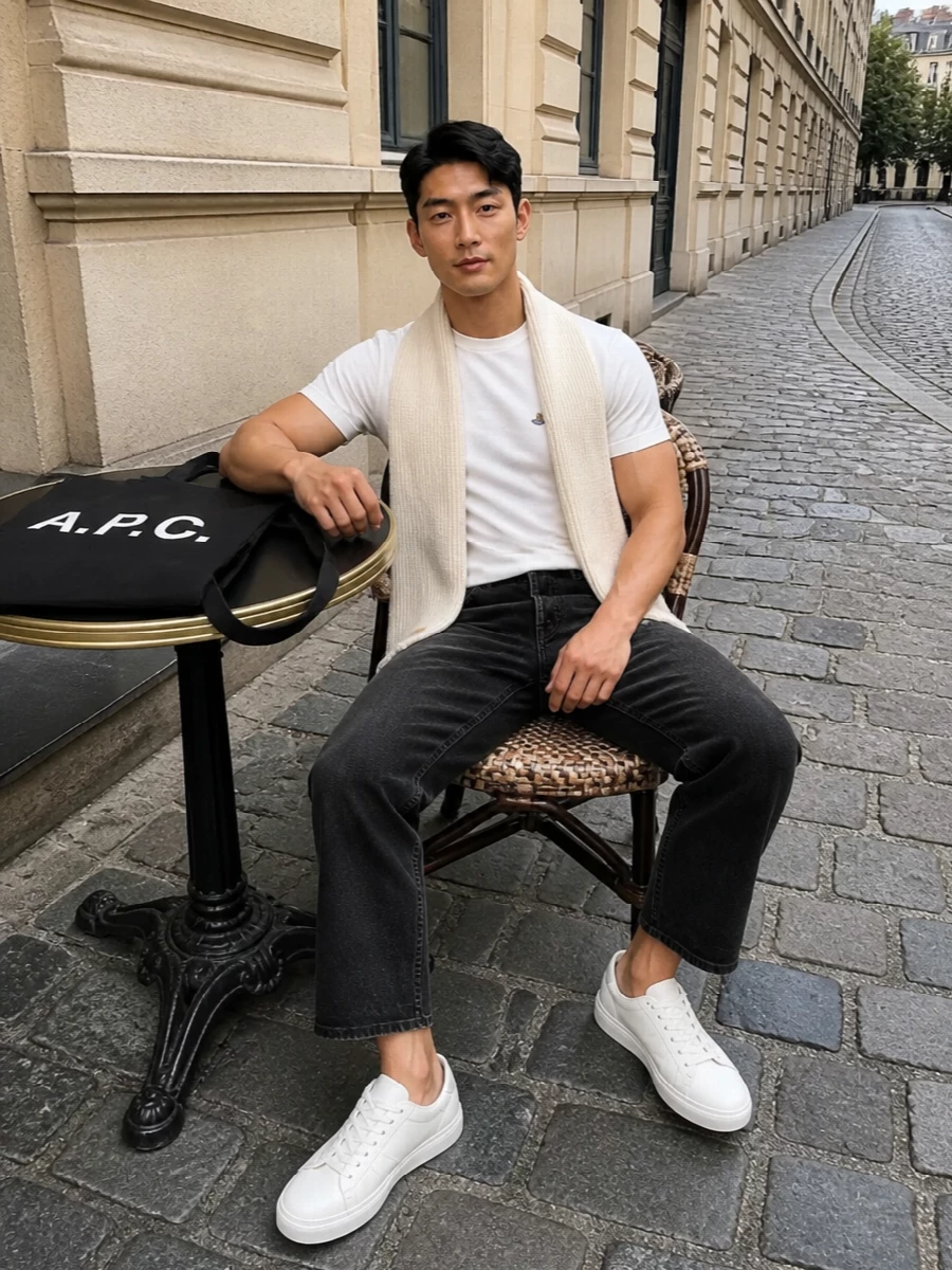 Vivienne westwood tee black jeans white sneakers