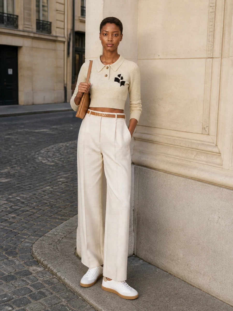 Isabel marant polo ivory wide leg trousers outfit