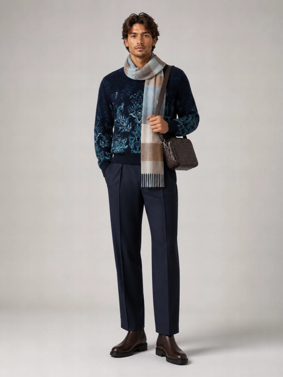 Etro Floral-Jacquard Wool Crew-Neck Sweater