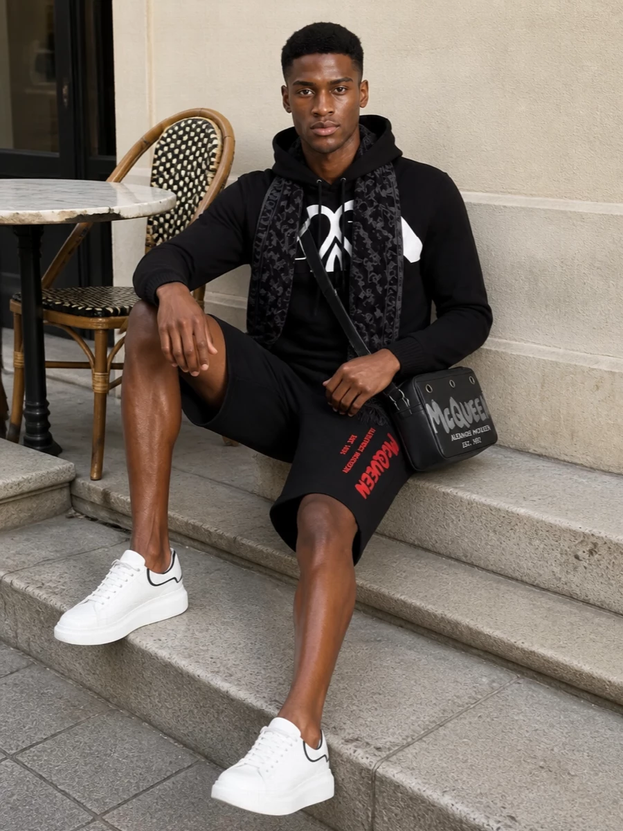 Alexander mcqueen black logo hoodie shorts sneakers