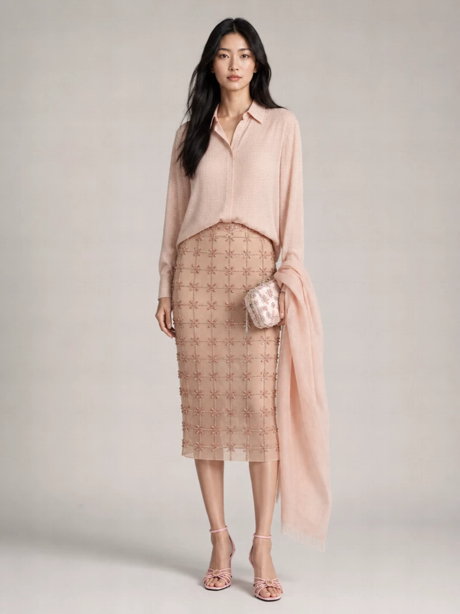 Pinko Embellished Tulle Midi Pencil Skirt