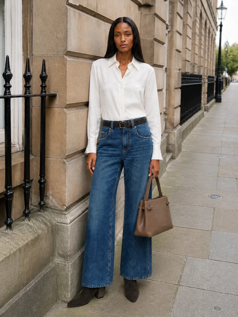 Brunello cucinelli wide leg jeans ivory shirt