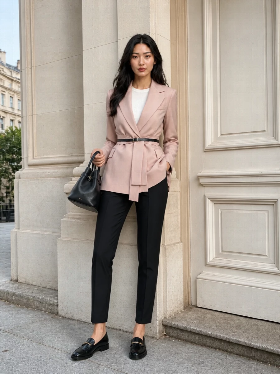 Max mara blush blazer black tailored trousers