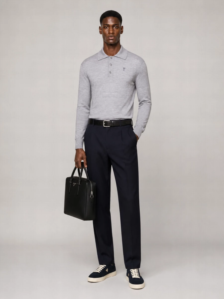 Ami Paris Virgin Wool Pleated Wide-Leg Trousers
