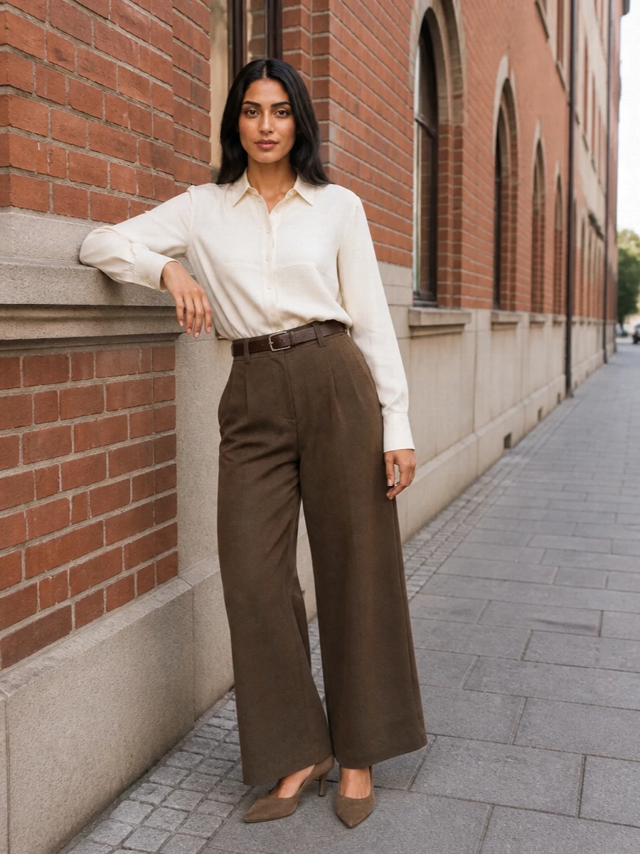 Brunello cucinelli wide leg trouser silk shirt