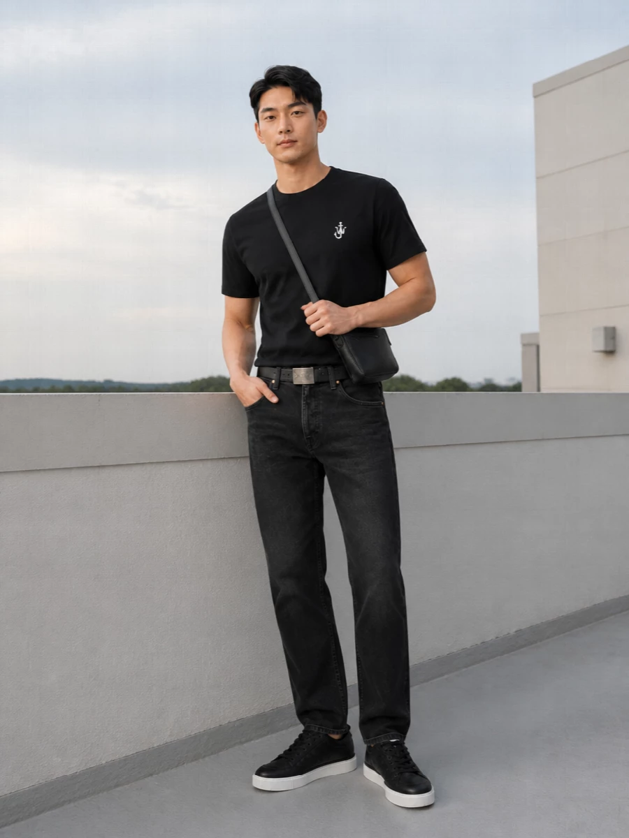 Jw anderson black tee black jeans outfit