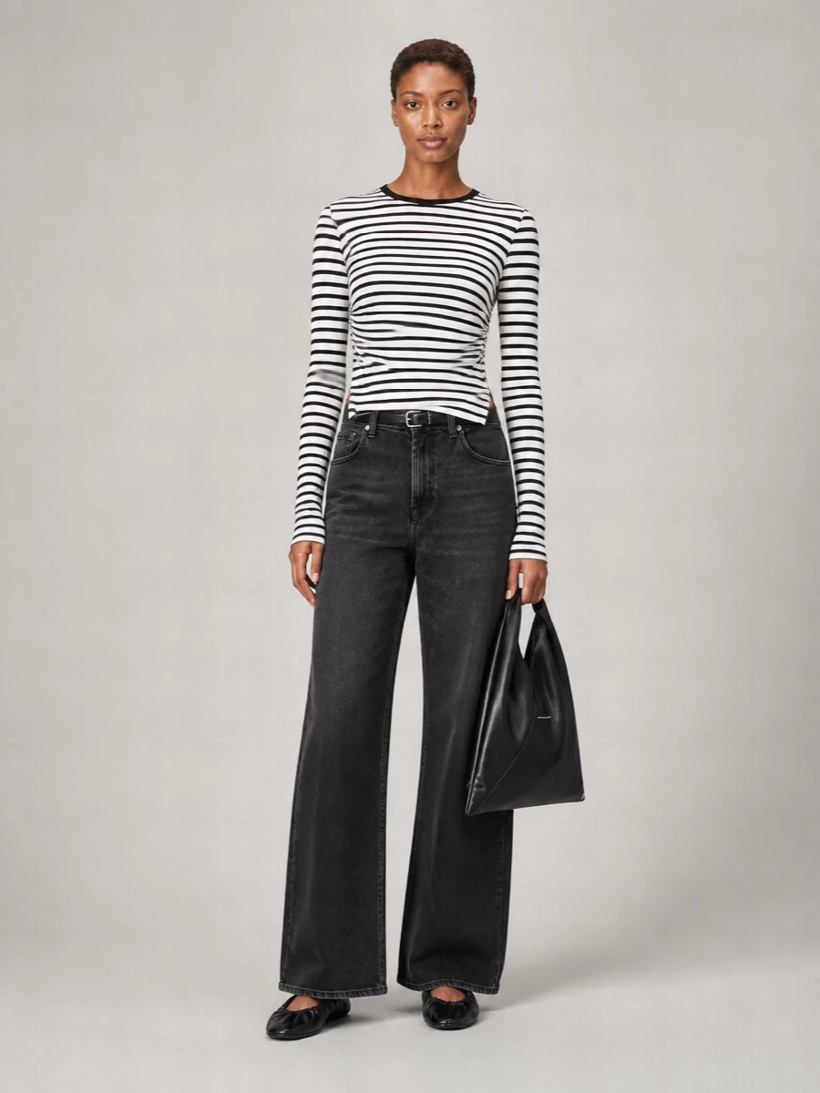 7 For All Mankind Black Denim Wide-Leg Jeans